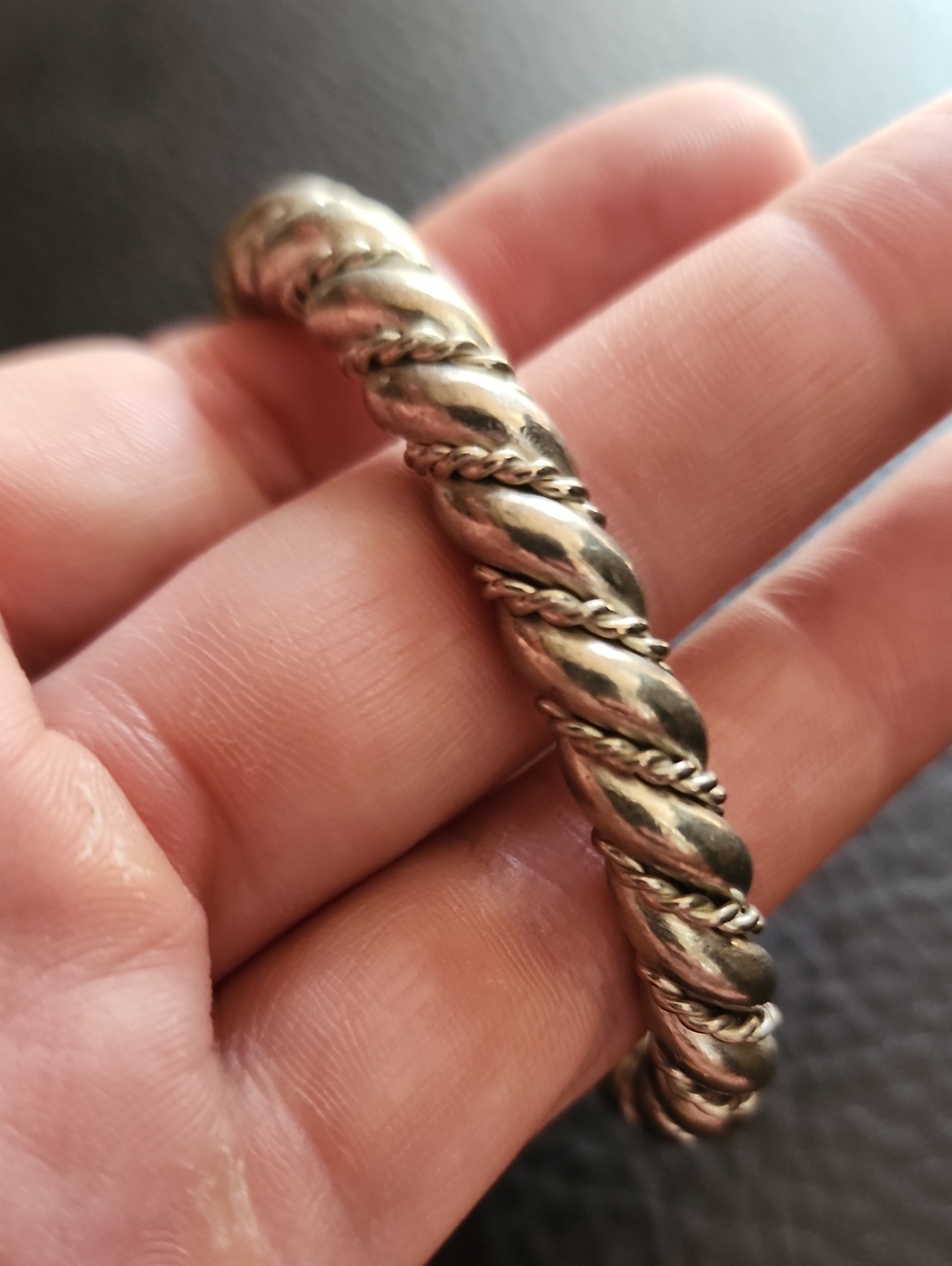 VTG Silver Tone Twisted Rope Cuff Bracelet